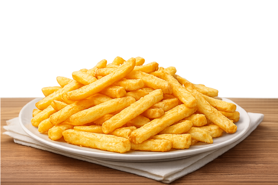 Plate of chips while salt is being shaken over them