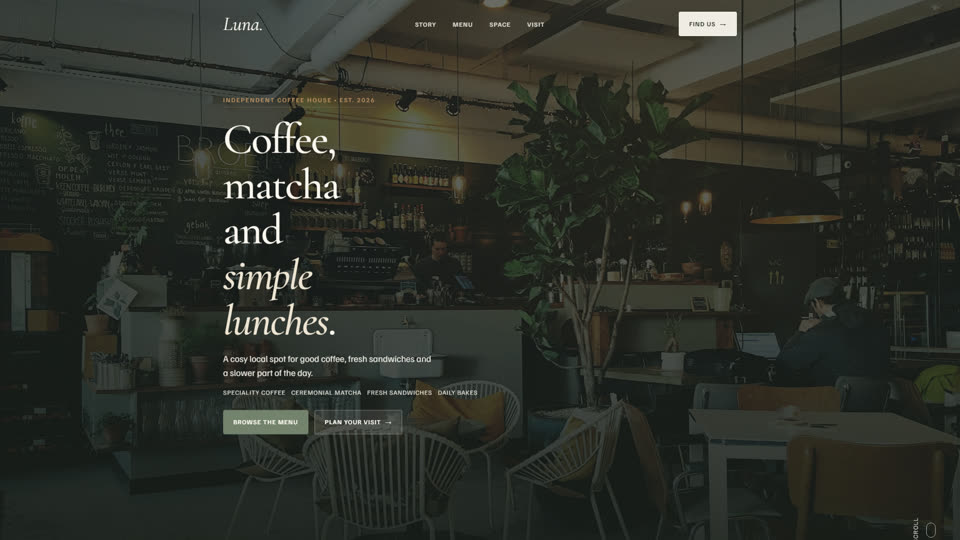Homepage preview of the Luna Coffee House website